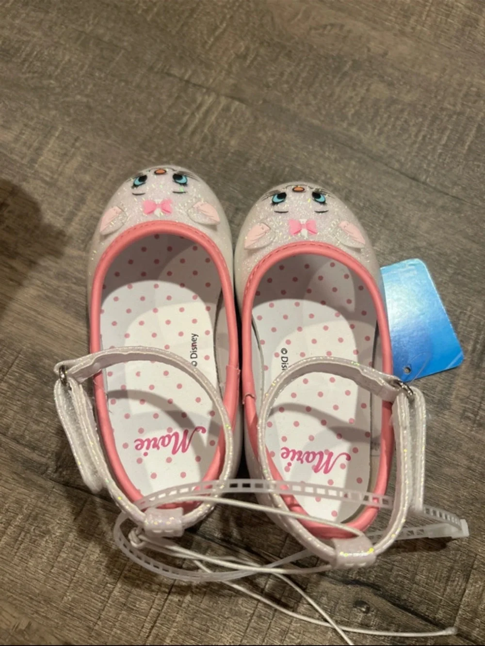 Disney Girls' Pink and White Glitter Mary Jane Shoes with Kitten Face